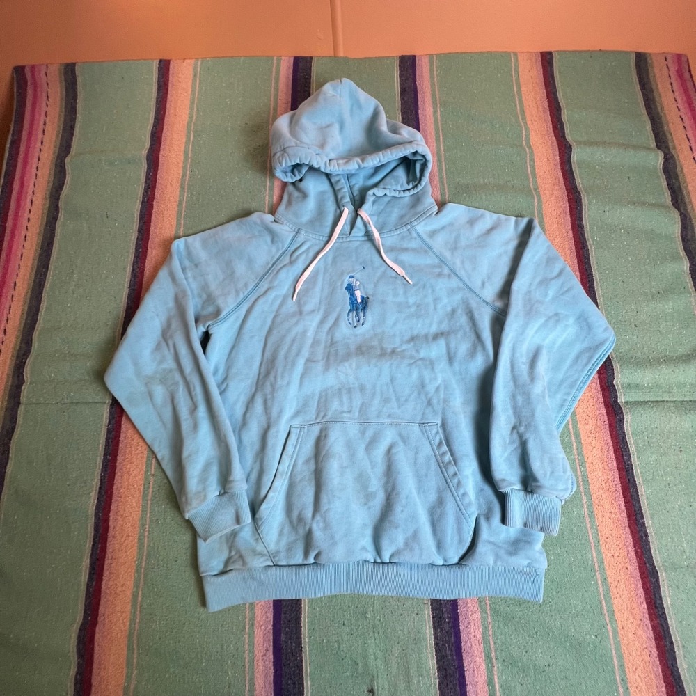 Polo Ralph Lauren Hoodie Mens Small Blue Big Pony Logo Pullover Sweatshirt